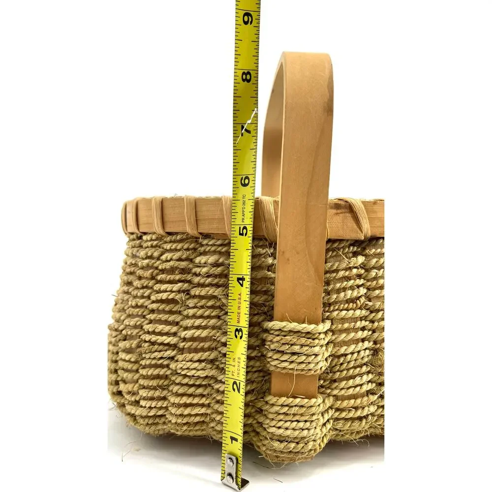 Hand Woven Handmade Wicker and Jute Basket with Handle Vintage
